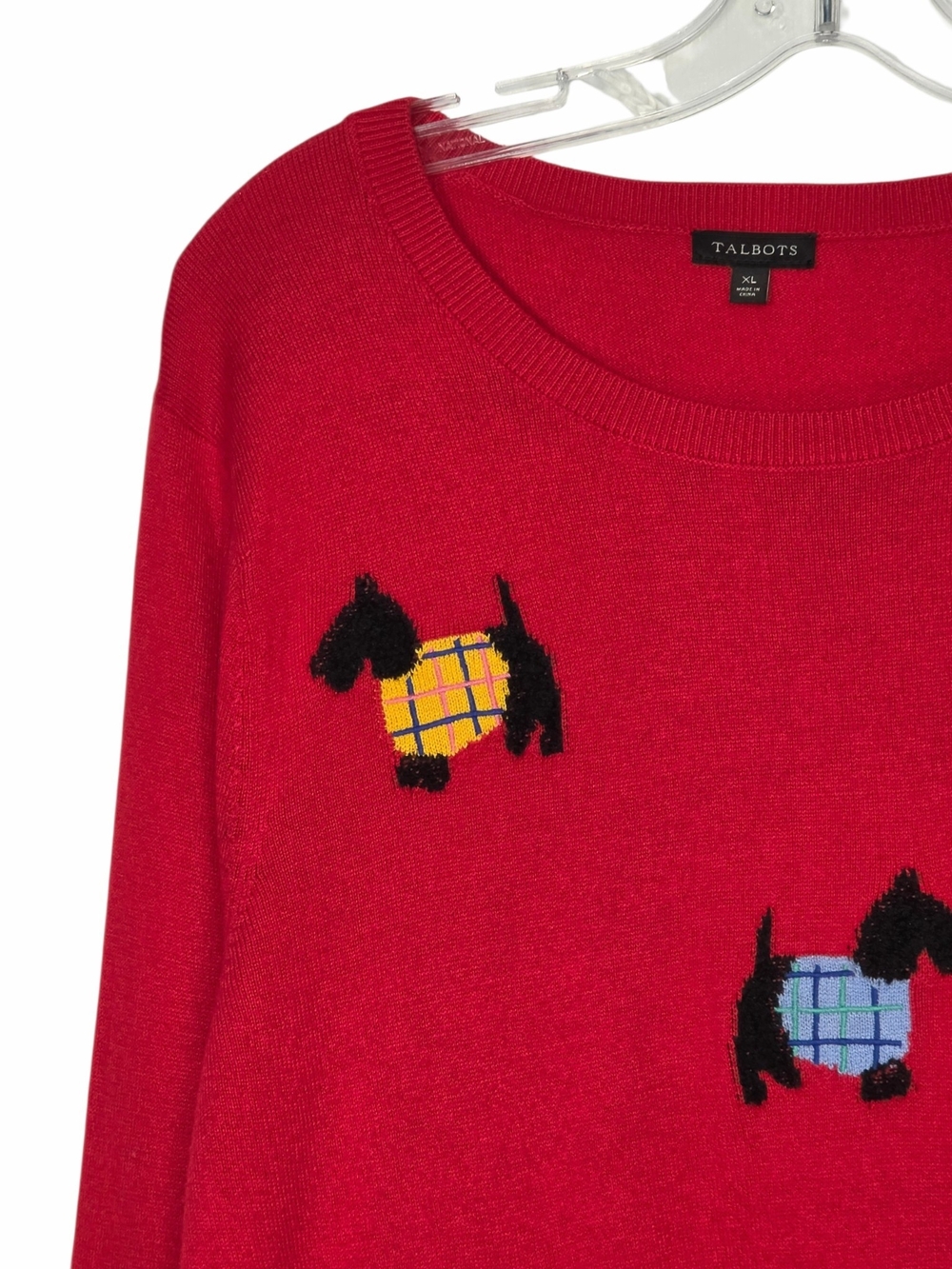 Talbots Red Black Scottie Dog Plaid Sweater Cashmere Blend Women’s XL - Picture 2 of 16